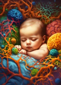 De tekst die op een geboortekaartje staat. (8)