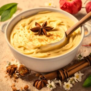 Frans nagerecht van stijfgeklopt eiwit in dunne vanillesaus. (12)