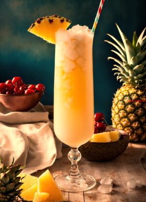 Cocktail met kokosmelk ananas en rum (4+6) letters