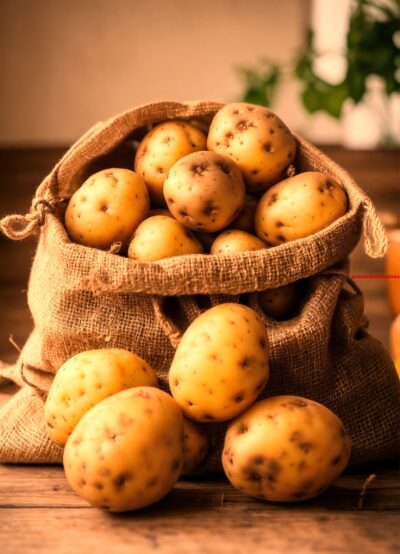 Bloemige aardappel met een lichtbruine schil. (4)