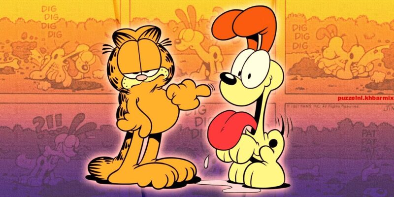 Luie stripkat die zijn huisgenootje Odie nogal eens plaagt (8) letters