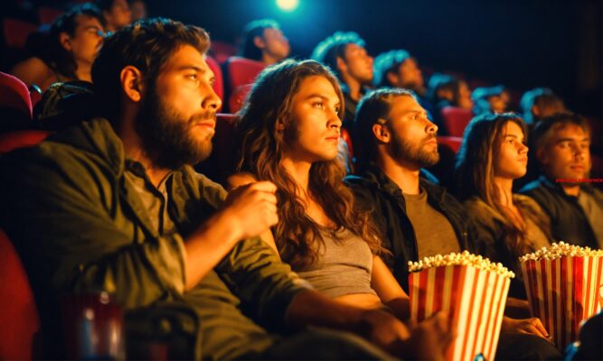 Gezelschap dat wat lekkers in de bioscoop neemt (8)